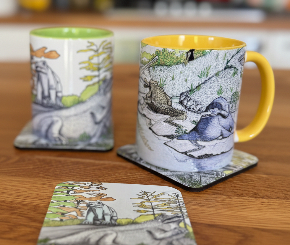 Yellow Crystal Palace dinosaur mug - Teleosaurs and Plesiosaur