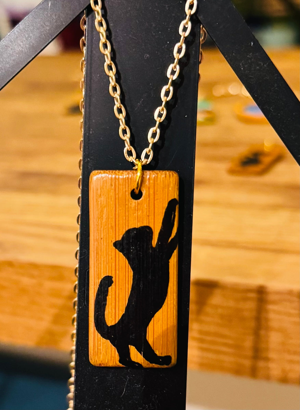 Cute cat wooden necklace pendants