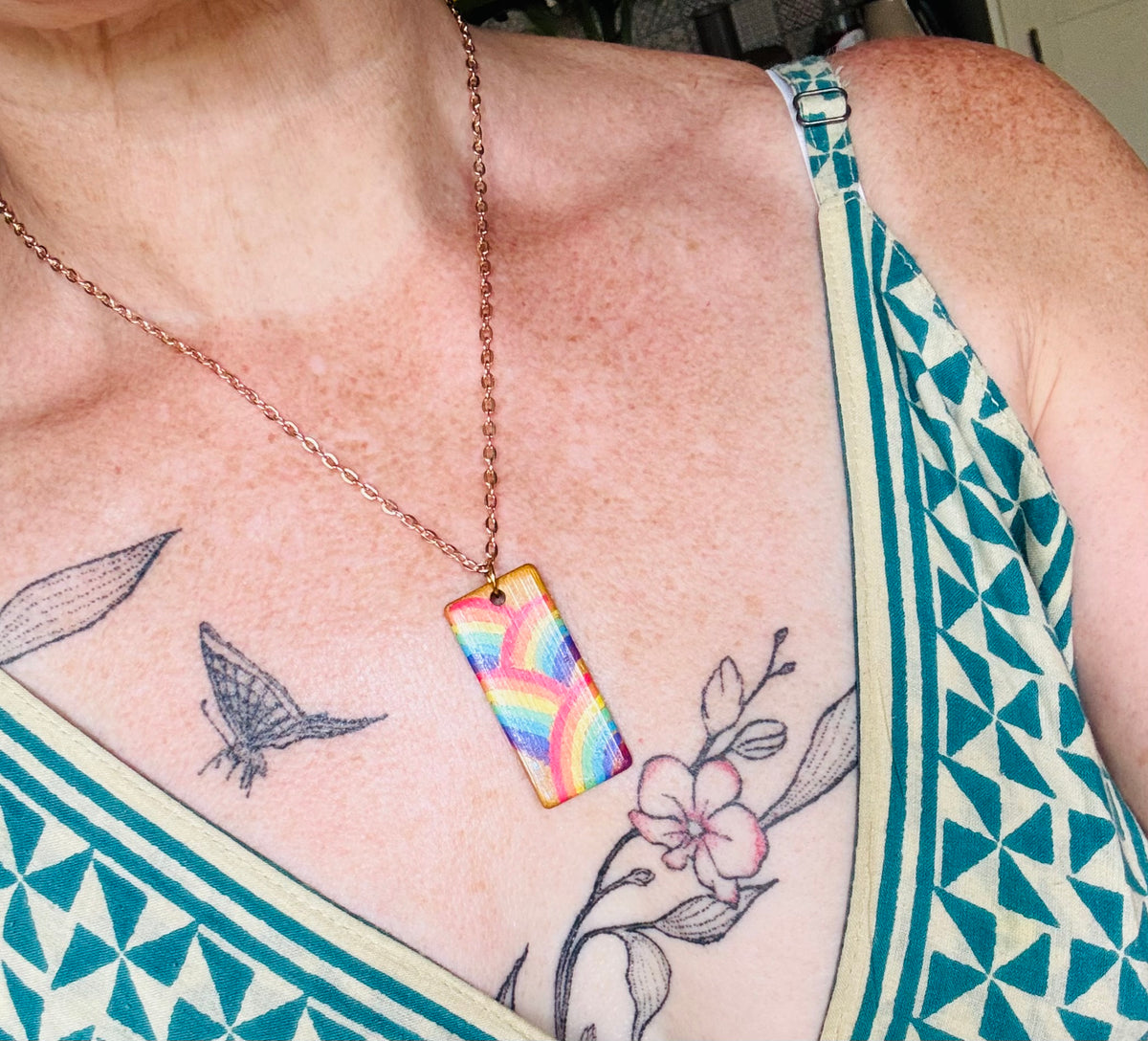 Rainbow wooden necklace pendants