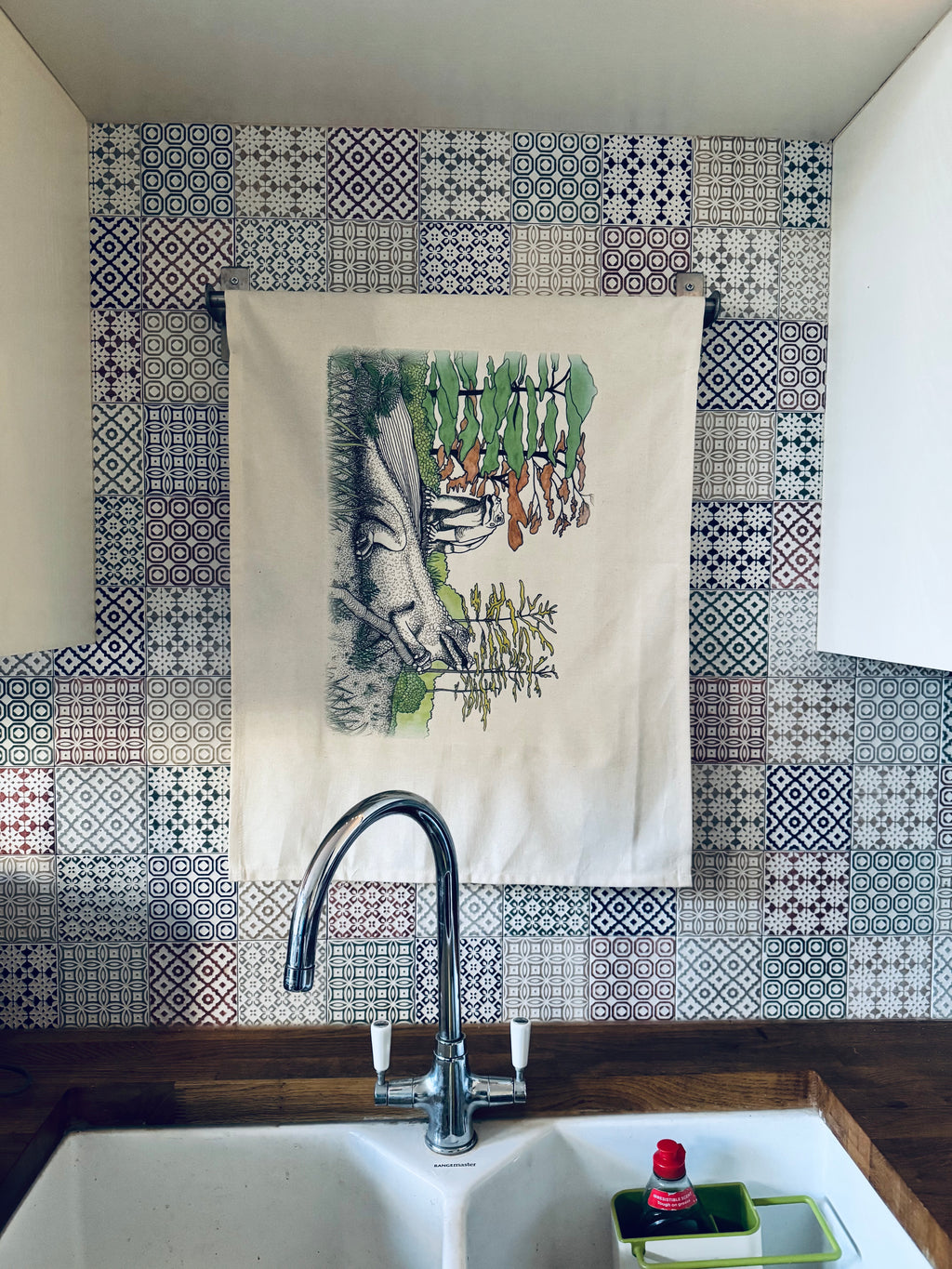 Crystal Palace dinosaur organic cotton tea towel