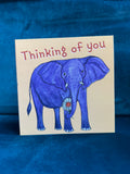 Purple elephant ‘Thinking of you’ greeting card