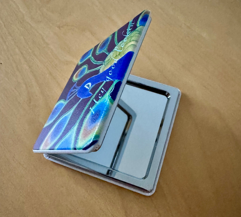 Magnifying compact mirror - peacock - based on original artwork