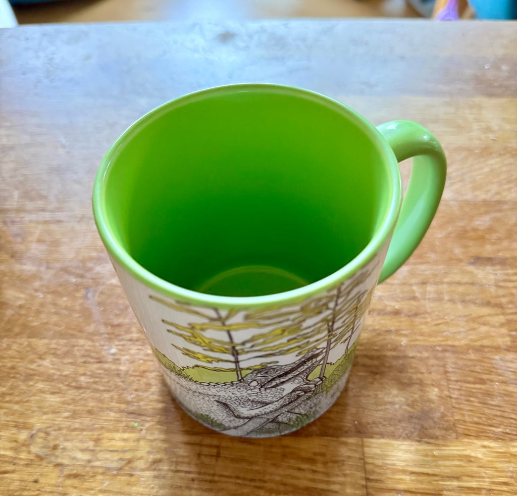 Green Crystal Palace dinosaur mug - iguanodons