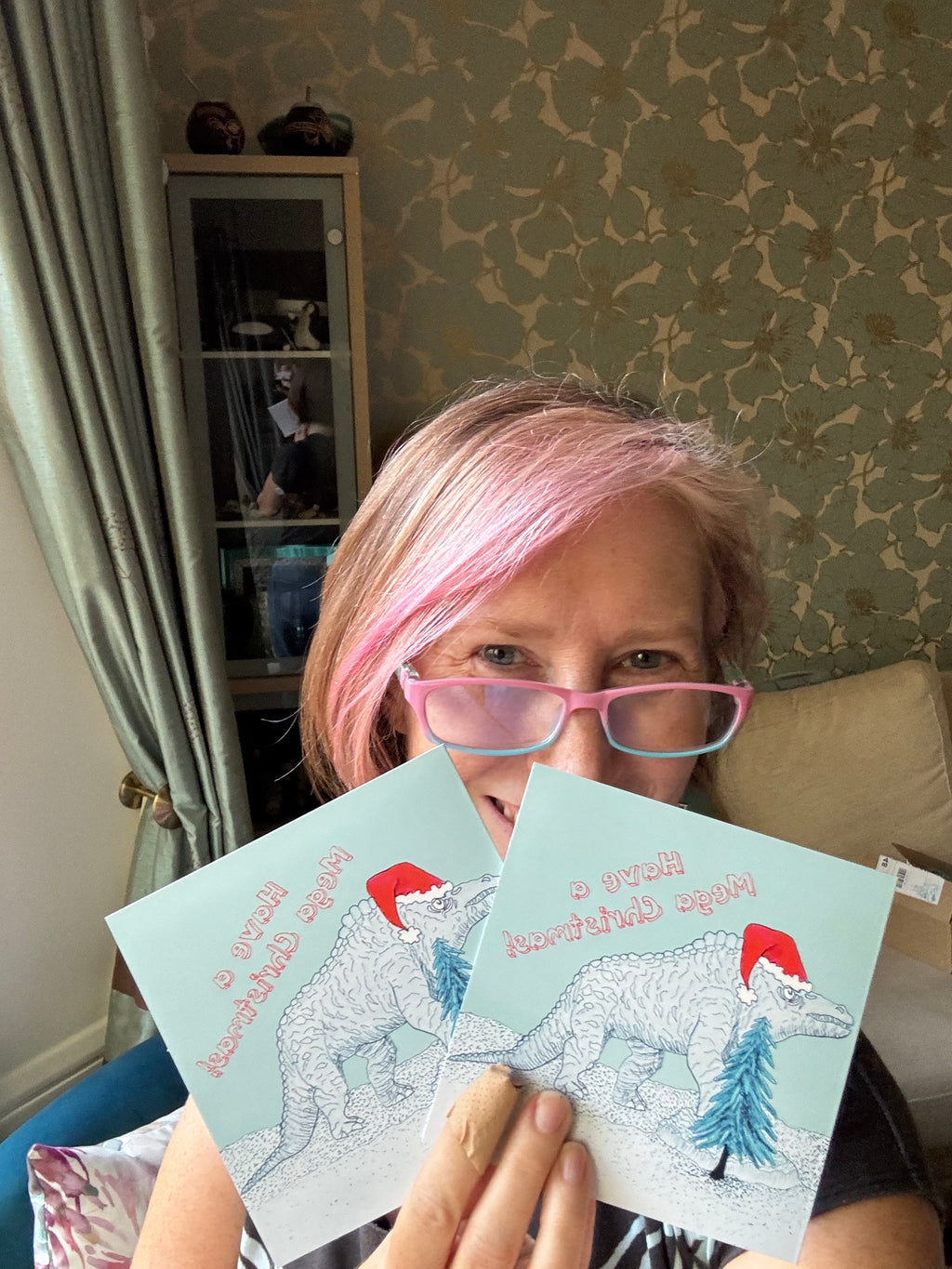 Crystal Palace dinosaur Christmas cards - Megalosaurus in Santa Hat
