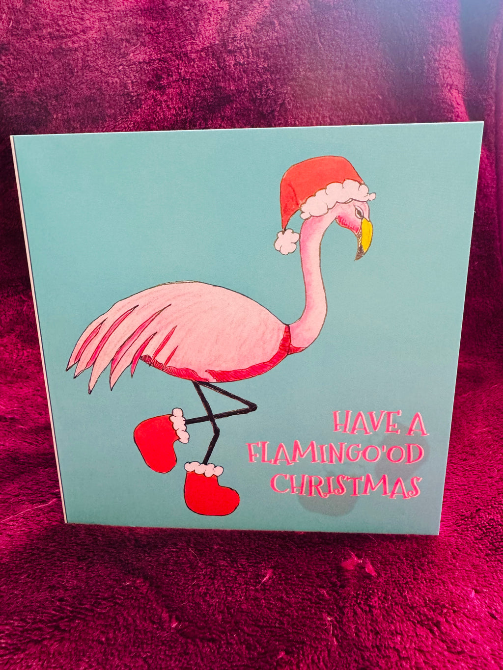 Christmas flamingo Christmas cards - flamingo in Santa hat