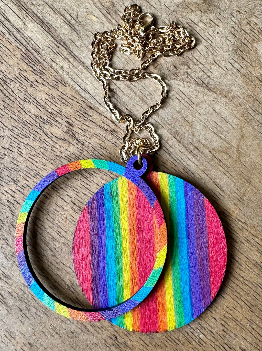 Rainbow wooden necklace pendants