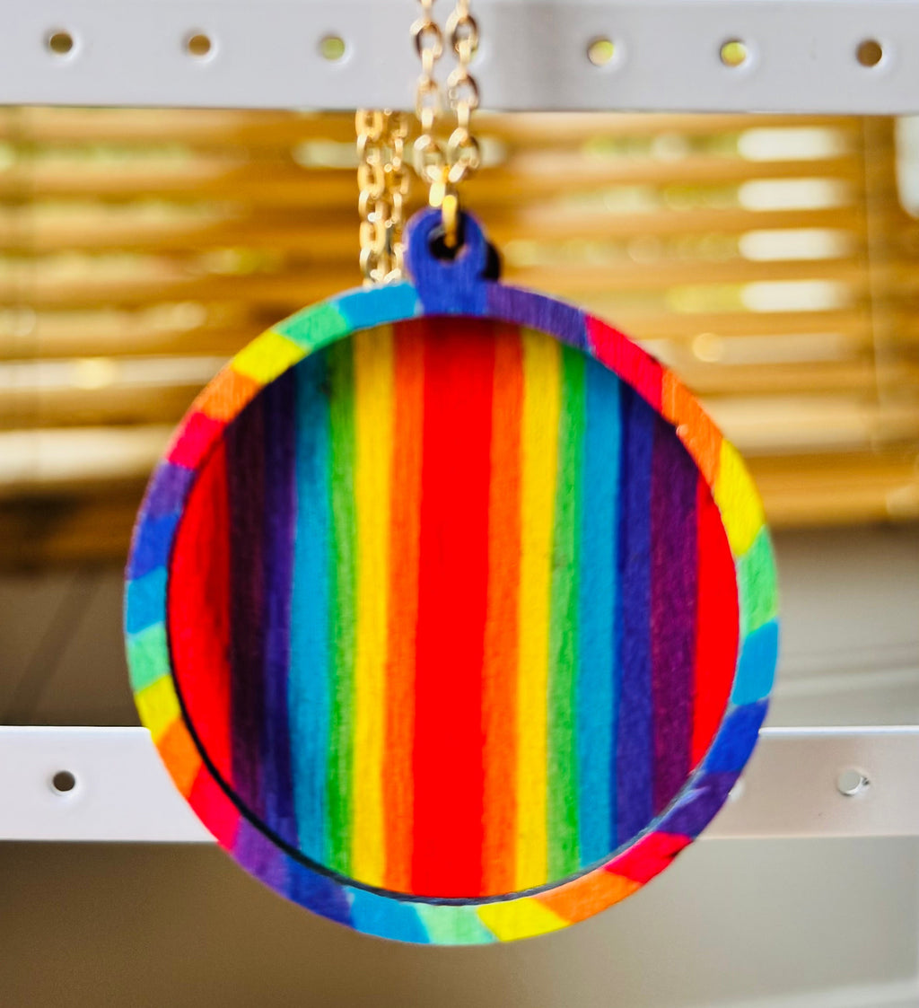 Rainbow wooden necklace pendants