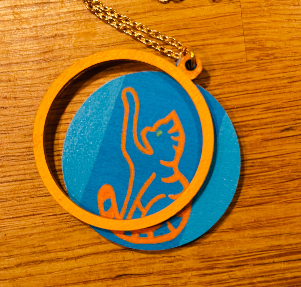 Cute cat wooden necklace pendants