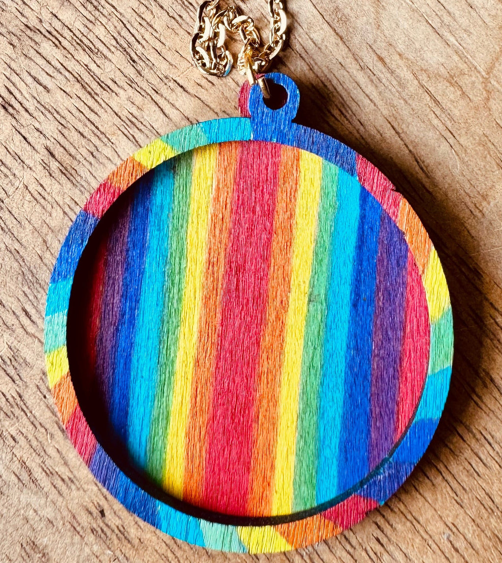 Rainbow wooden necklace pendants