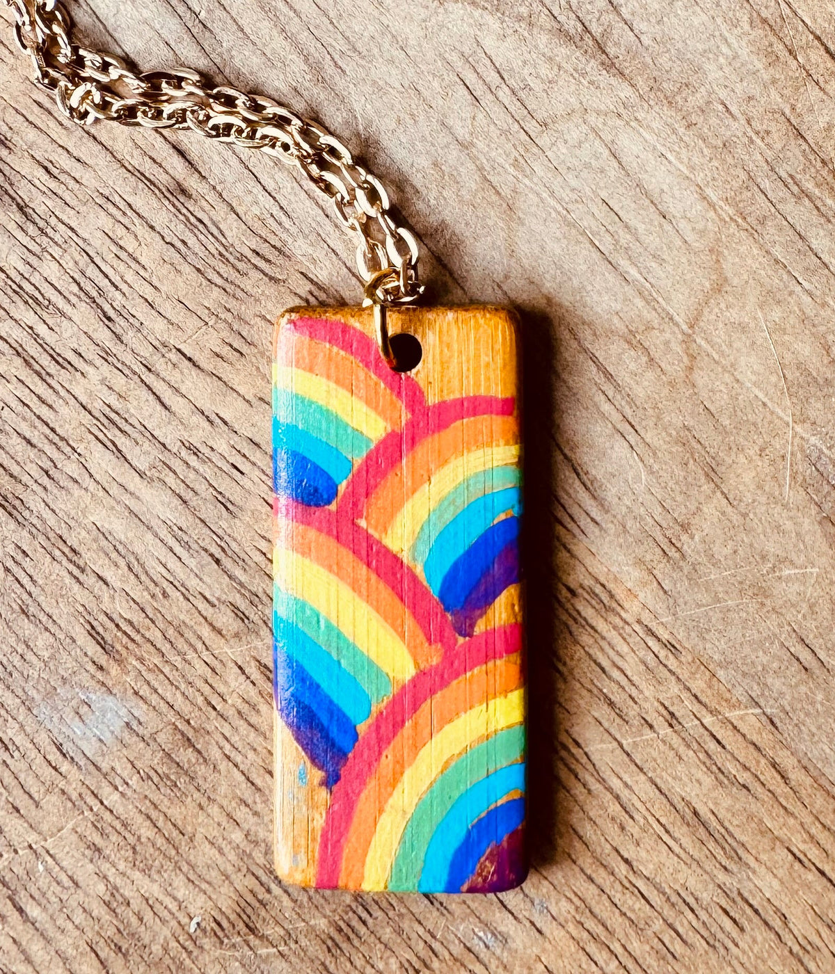 Rainbow wooden necklace pendants