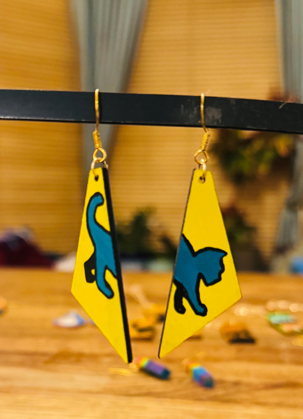 Cute cat wooden earrings