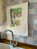 Crystal Palace dinosaur organic cotton tea towel