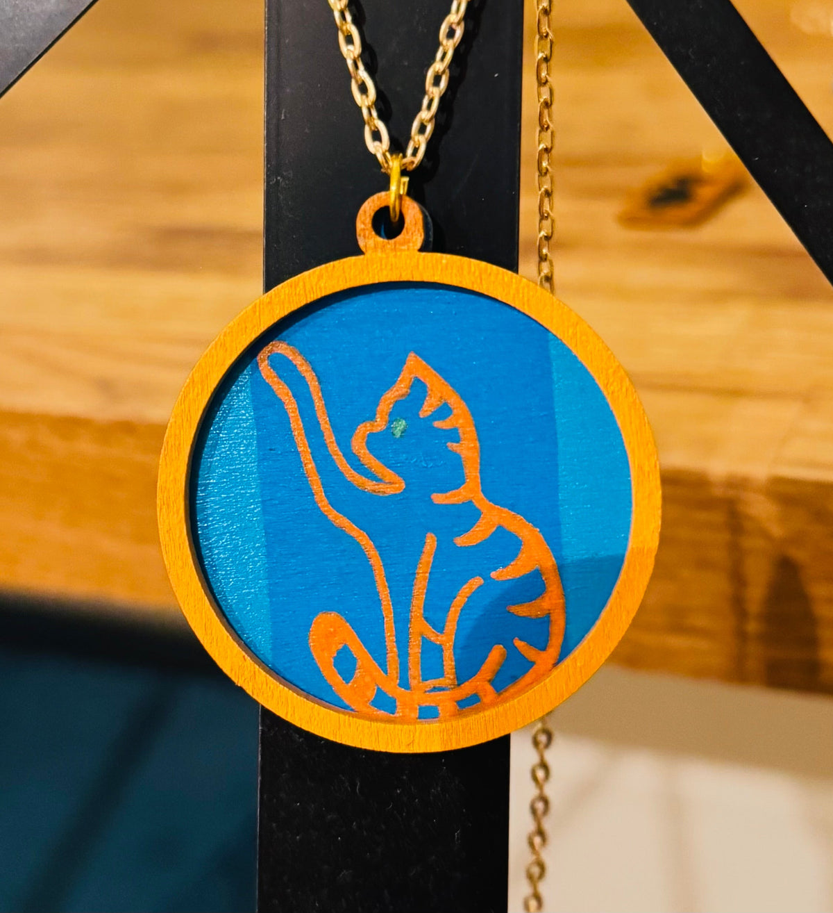 Cute cat wooden necklace pendants