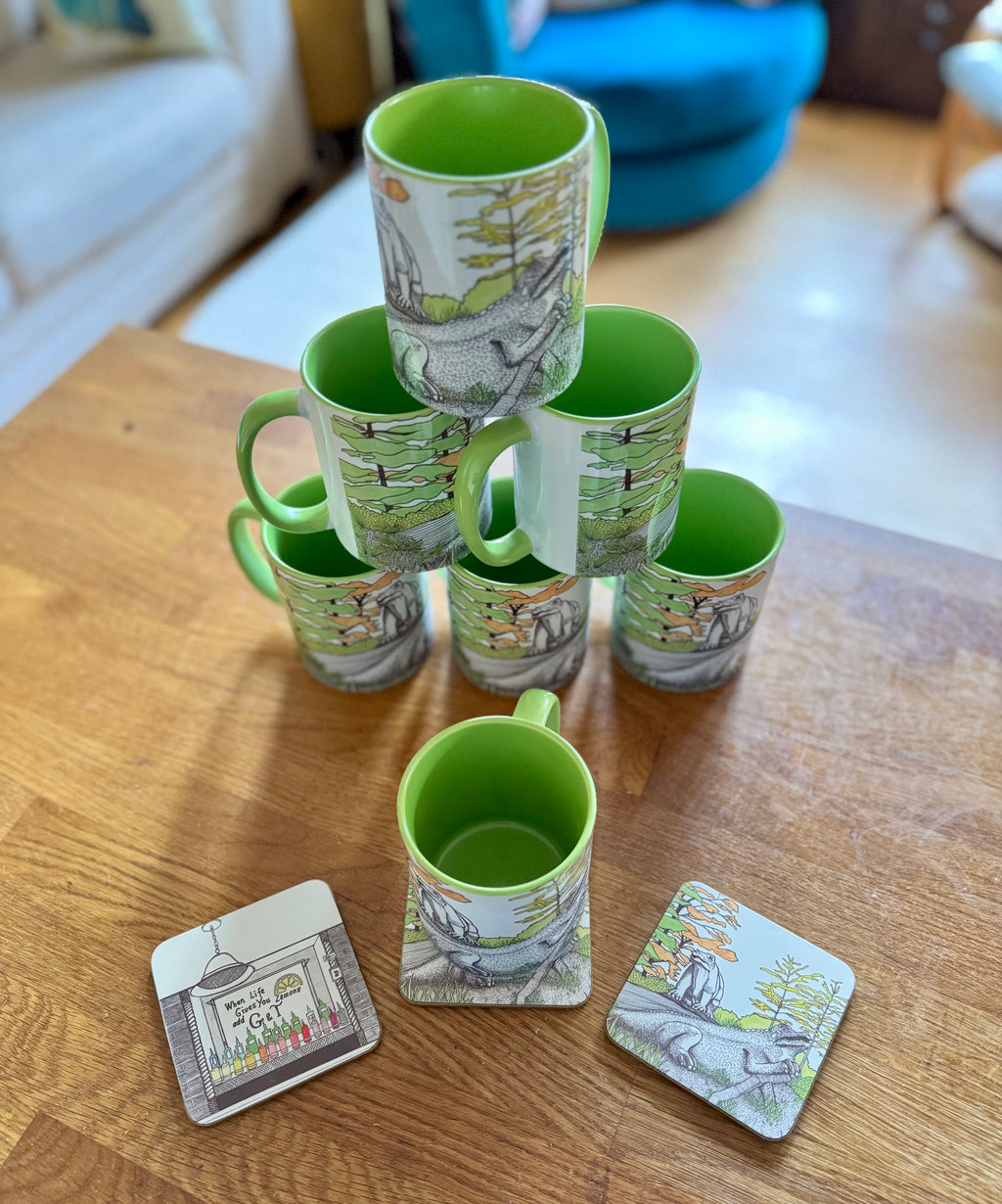 Green Crystal Palace dinosaur mug - iguanodons
