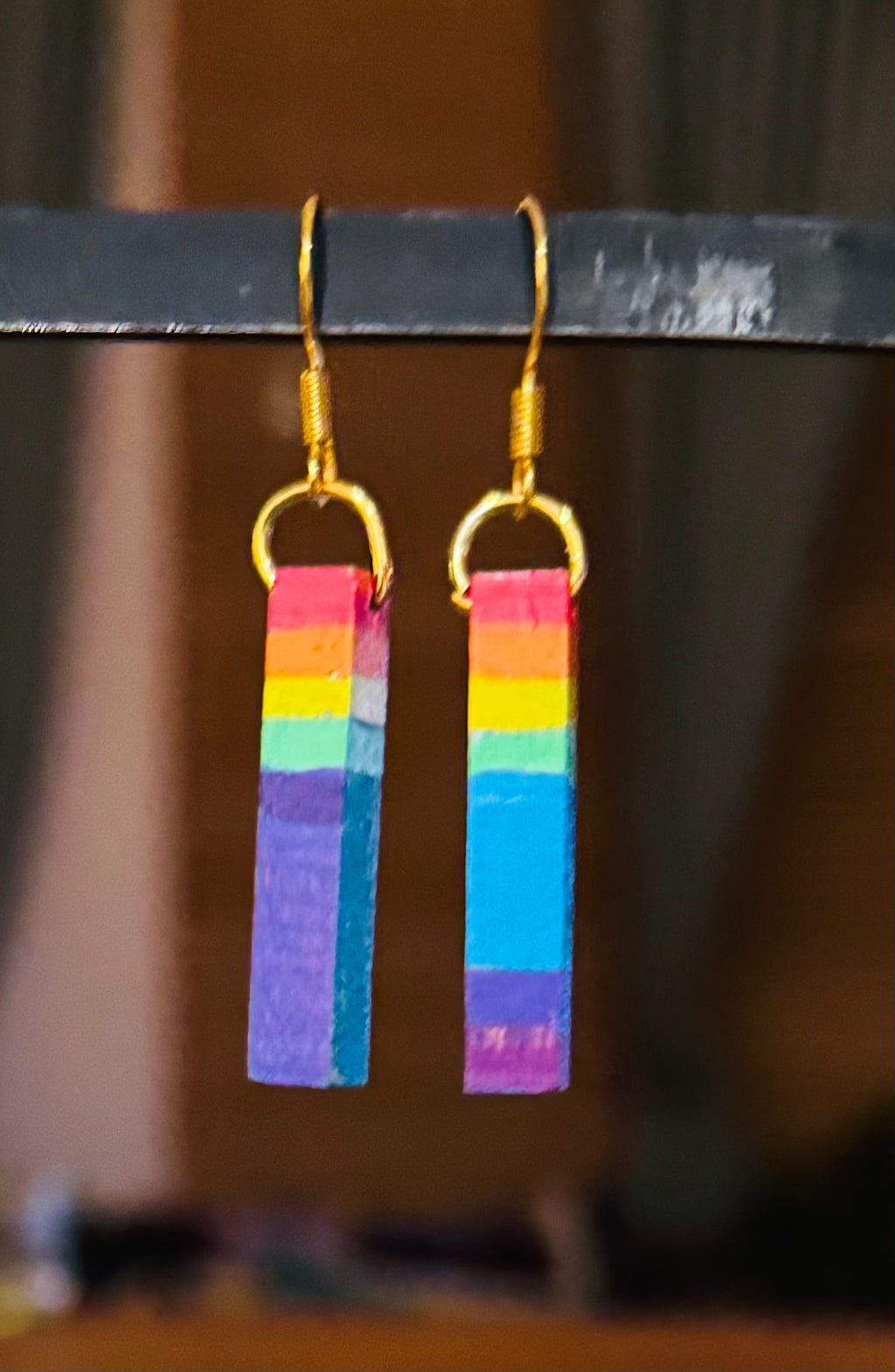 Rainbow wooden earrings
