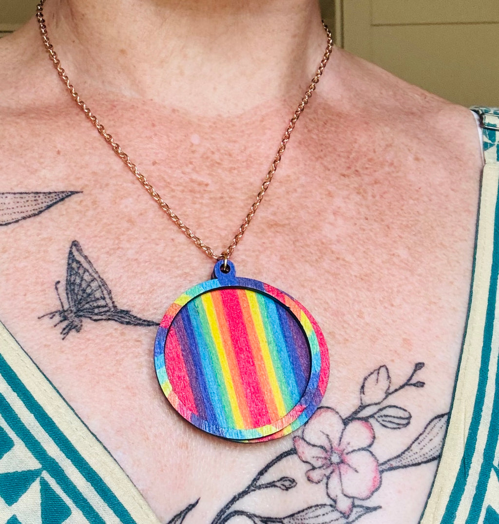 Rainbow wooden necklace pendants