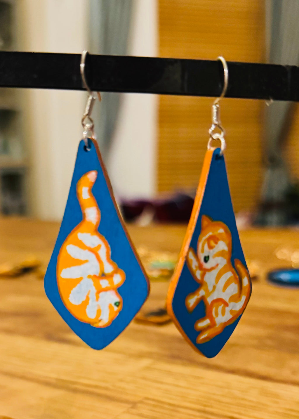 Cute cat wooden earrings