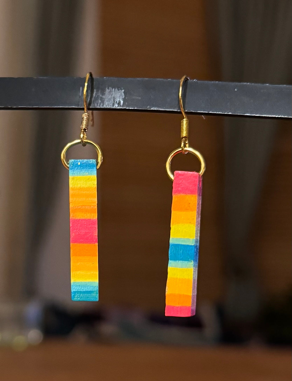 Rainbow wooden earrings