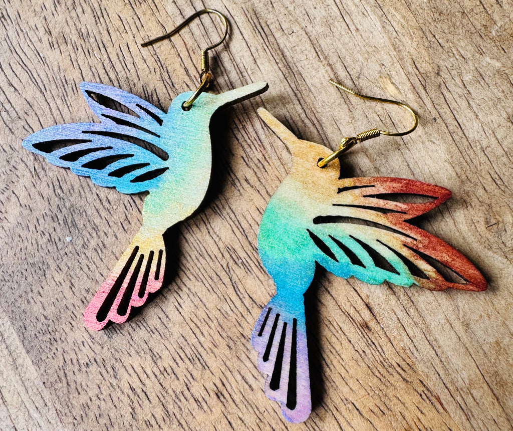 Rainbow wooden earrings