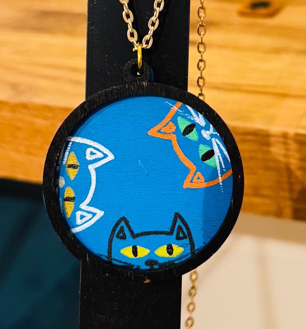 Cute cat wooden necklace pendants