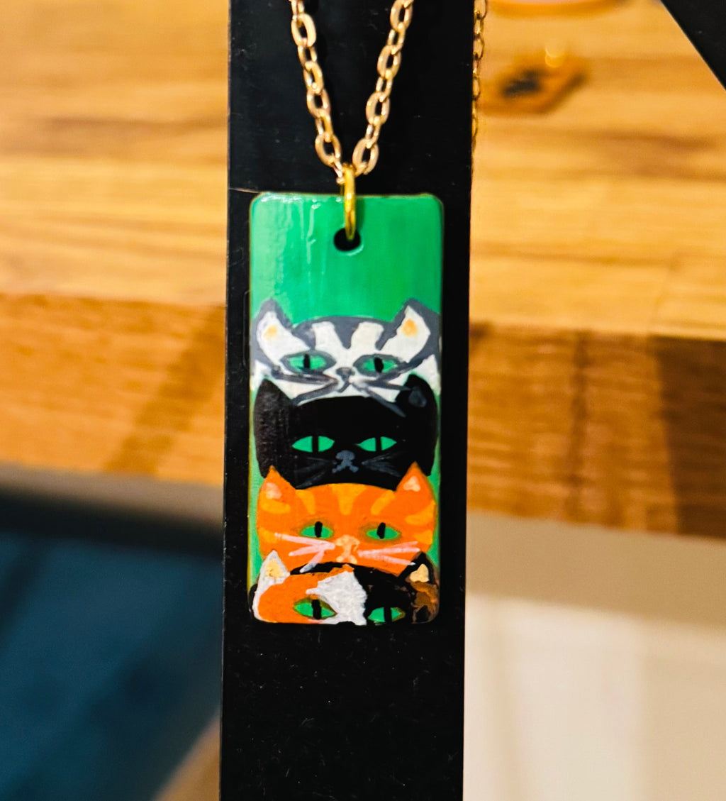 Cute cat wooden necklace pendants