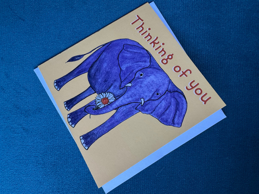Purple elephant ‘Thinking of you’ greeting card